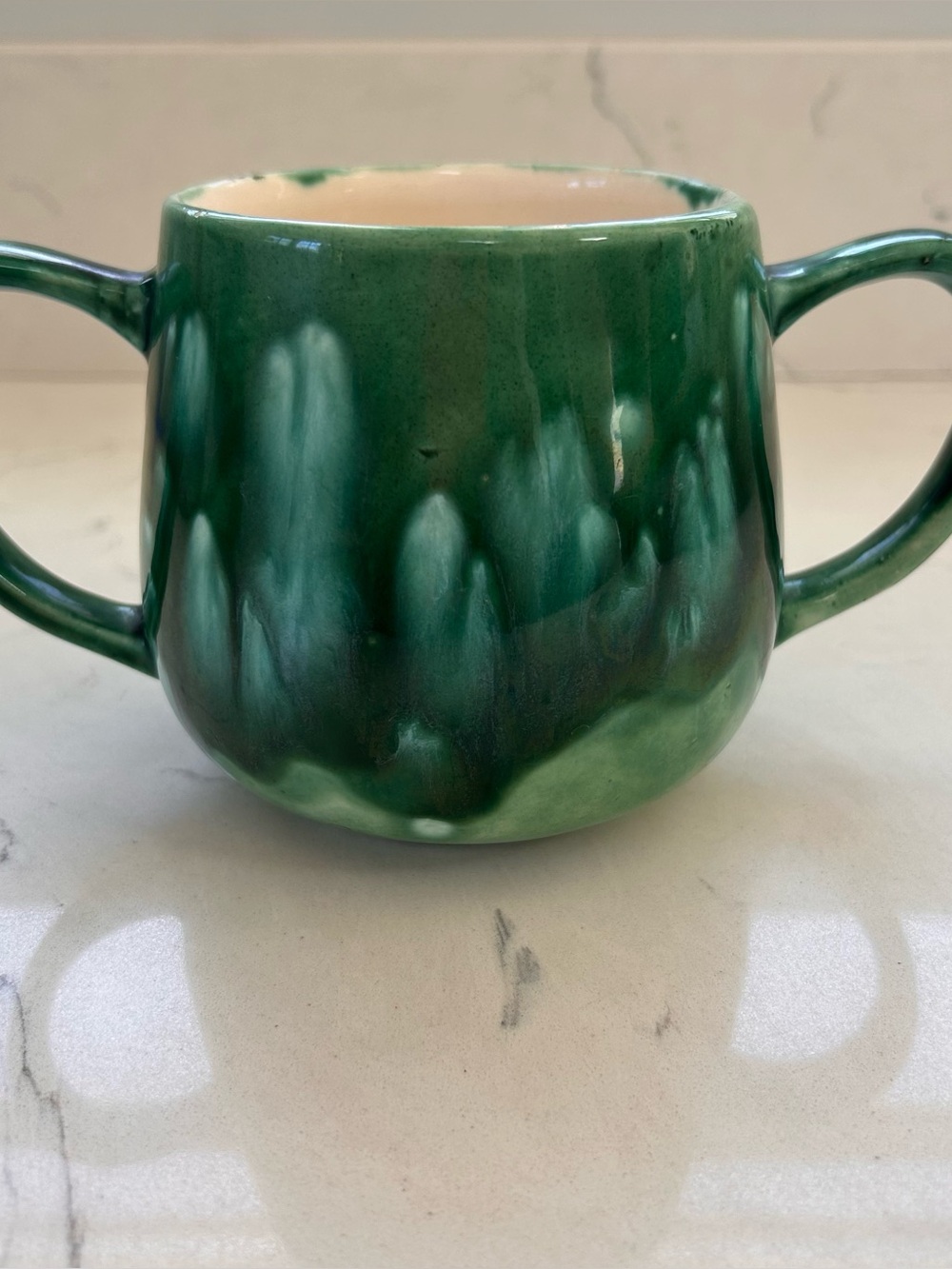 Vintage MCM Green California Ceramic Double-Handled Mug